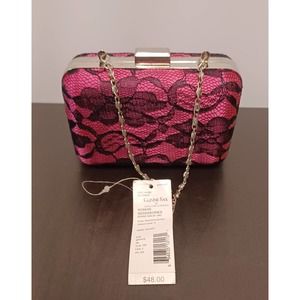 NEW Gunni Sac Fushia Pink with Black Lace Box Purse with Chain Strap